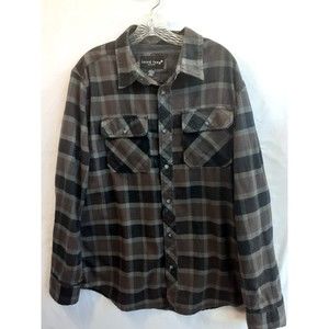 Jared Lang Mens Plaid Long Sleeve Shirt Stretched Button Sz L Purple Gray Black